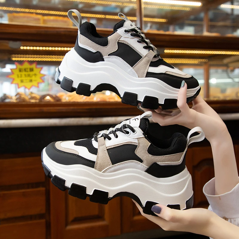 New Casual Female Women\'s Chunky Sneakers Thick Bottom Platform Shoes Fashion Breathable Running Shoe white shoes women shoes