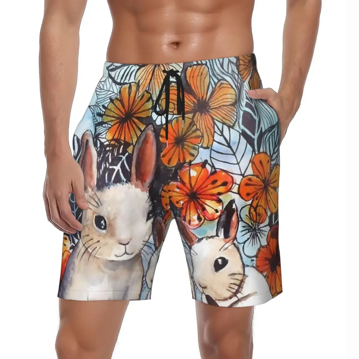 Bathing Suit Easter Board Shorts Summer Flower Power Bunnies Casual Beach Short Pants Design Sports Fitness Fast Dry Swim Trunks