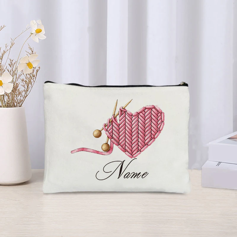 Personalized Knitting Custom Name Makeup Bag Crochet Bag Gift for Mom Grandma Cosmetic Case Crochet Gifts Knitting Gift Wallet