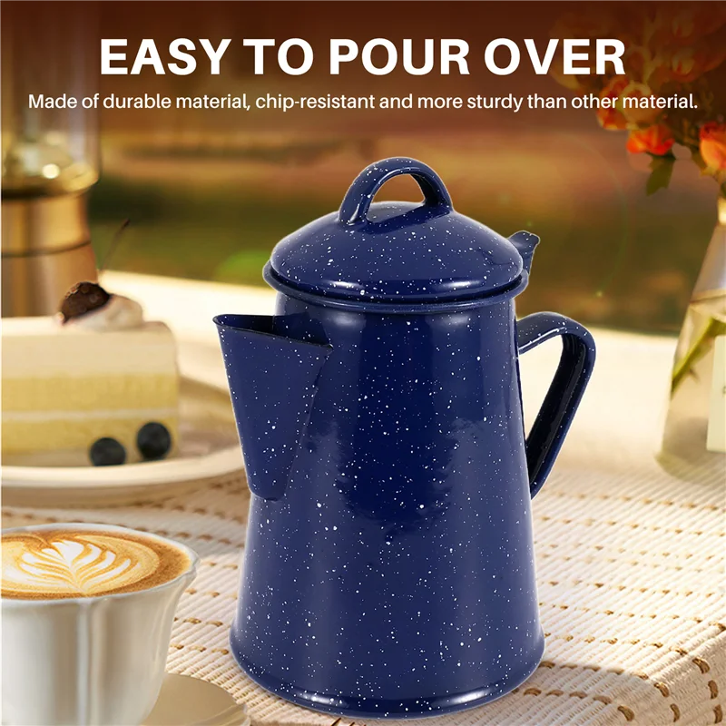 A59E-1.2L المينا إبريق قهوة اليد الشاي غلاية ماء إبريق الشاي خمر ديكور المنزل السماء المرصعة بالنجوم الأزرق إبريق الشاي مقهى أدوات #2