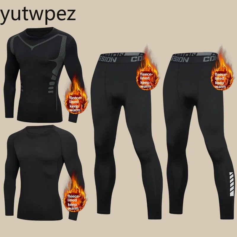 Sports Running Warm-Retaining Underwear Set Men, Winter Version with Thick Fleece Lining, Great for Running, Undergarments Cold