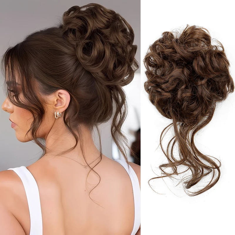 Synthetic Messy Bun Hair Scrunchies Elastic Fake Hair Chignon Donut Hairpieces Easy Wear Hair Accessories for Women Girls