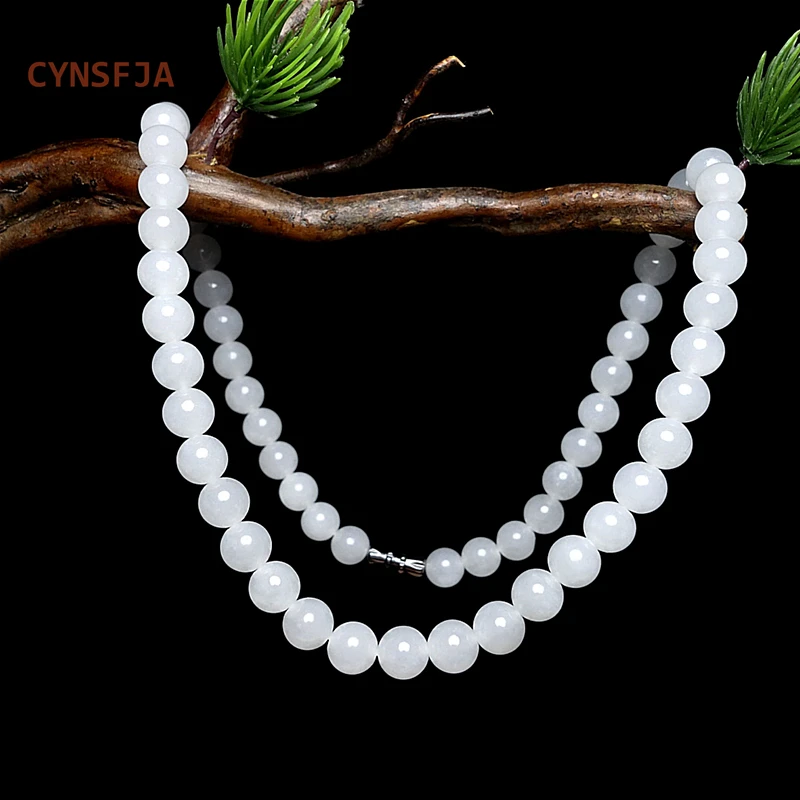 CYNSFJA New Real Certified Natural Hetian Nephrite Women's Lucky Round Bead Jade Necklace High Quality Elegant Birthday Gifts