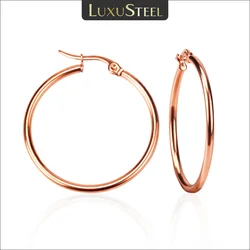 LUXUSTEEL 10mm-65mm Classic Stainless Steel Hoops For Women Girls Rose Gold Color Big Round Circle Earrings No Fade Anti-allergy