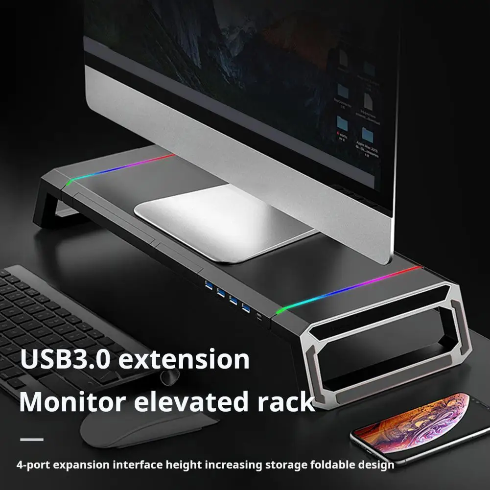 

Monitor Raised Shelf with RGB Lighting Office Laptop Bracket Desktop Computer Stand Desktop Rack Home Storage Holders Organizer