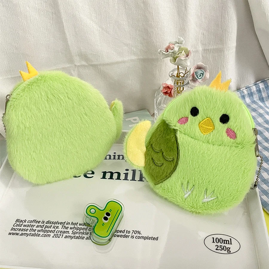 Porte-monnaie en peluche perroquet de dessin animé 14cm, pendentif oiseau mignon, sac à main en peluche pour fille, casque, rouge à lèvres, sac de rangement, pendentif, cadeaux pour enfants