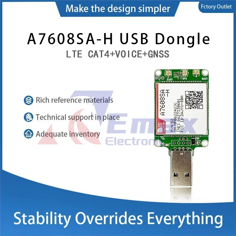 

USB-ключ SIMcom LTE CAT4 A7608SA-H Suporrt Data Voice GNSS Дополнительно, не поддерживаемый GPS