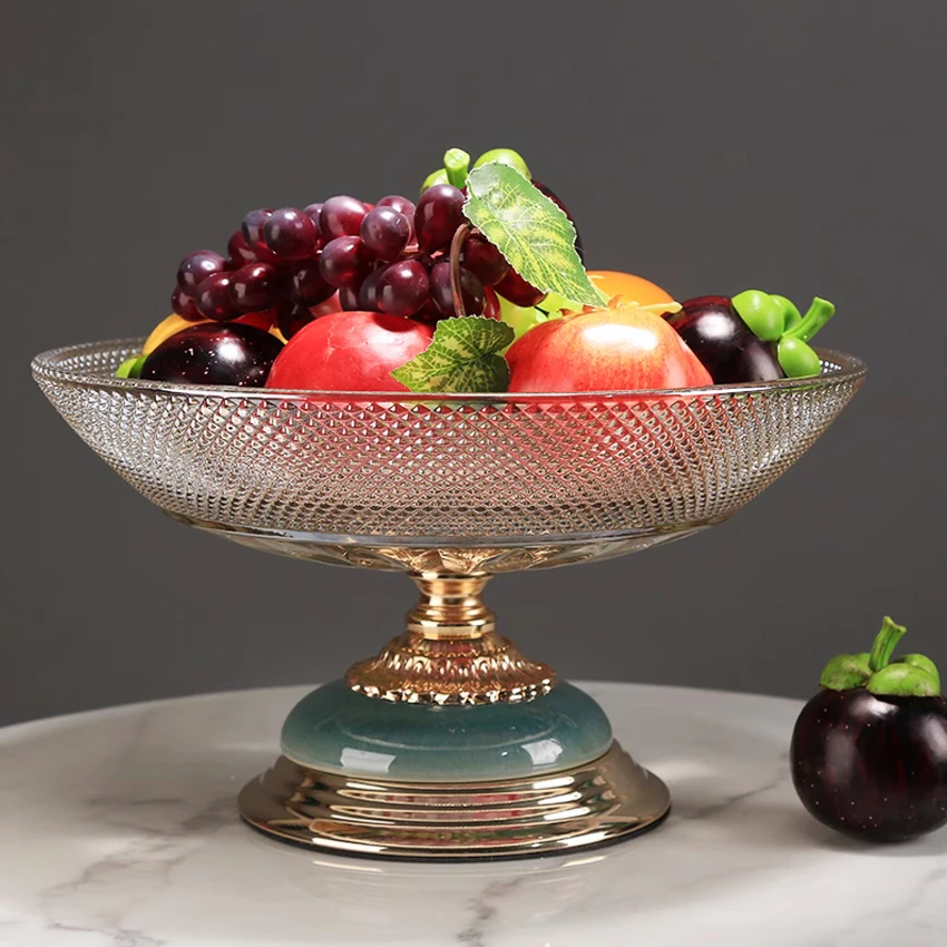 

Fashion Alloy Glass Fruit Plate Candy Tray Dried Fruit Plate Vintage Fashion Fruit Bowl Food Container Dinner Decoration