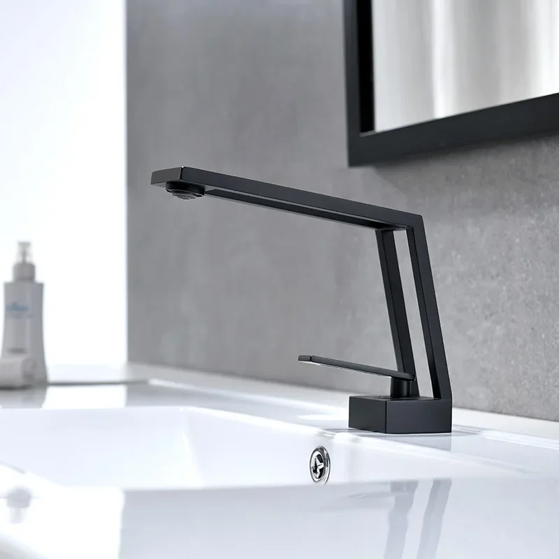 Bathroom Faucet Solid Brass Bathroom Basin Cold & Hot Water Mixer Sink Tap Single Handle Deck Mounted Black Tap Top Sale