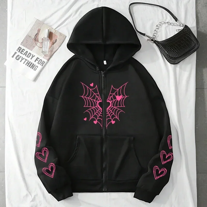 2026 Hot Sale Women's Hoodie Cute Pattern Print Zip-up Sweatshirt Autumn Winter Female Urban Casual Fashion Warm Hooded Jacket