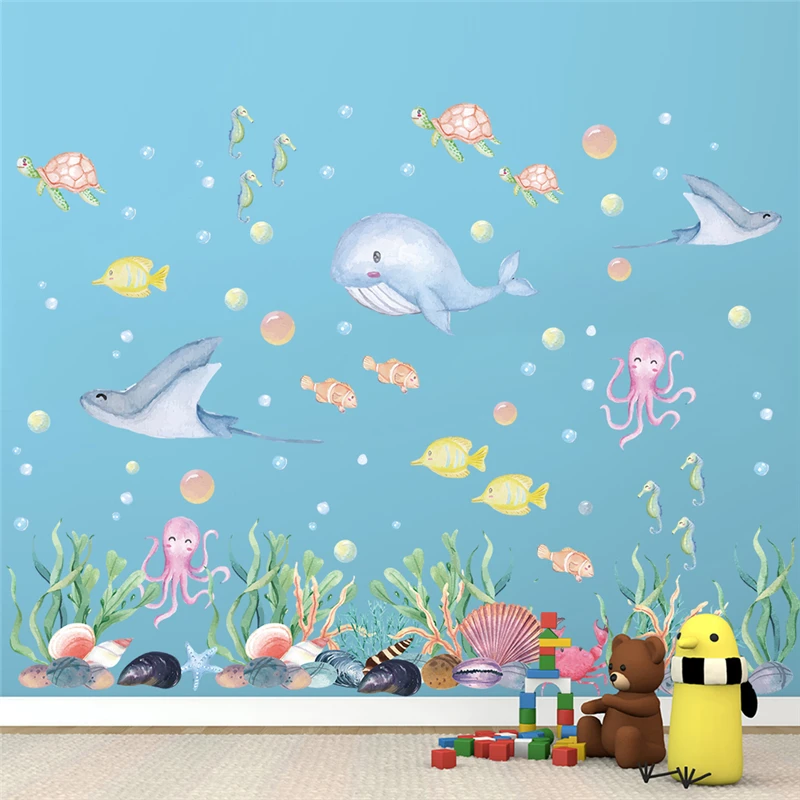 Cartoon Fishes Sealife Bubble Wall Stickers For Kids Room Bathroom Home Decoration Diy Ocean Scenery Mural Art Pvc Decals Poster