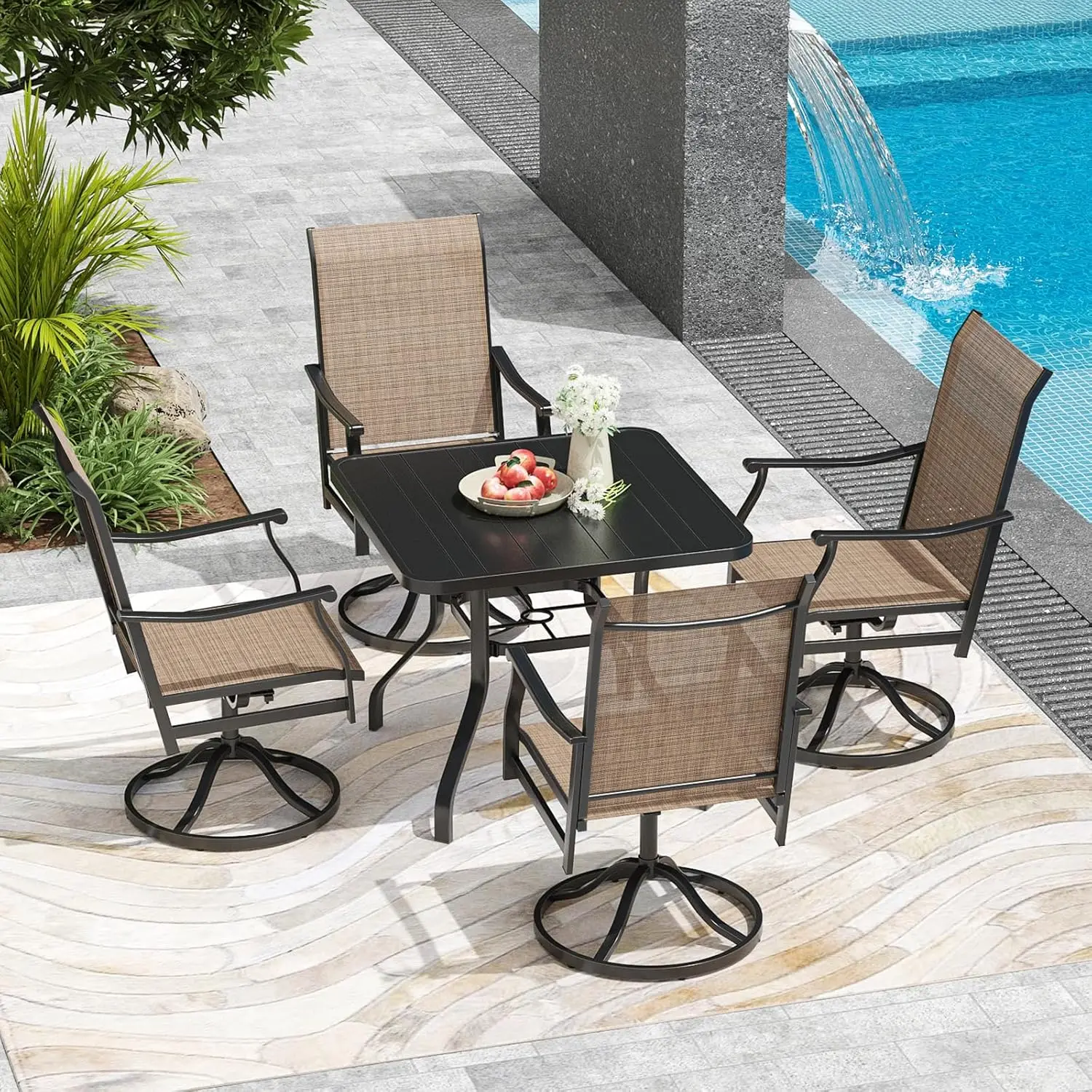 

5 Piece Patio Dining Set with 4 Outdoor Swivel Dining Chairs and 35"x 35" Metal Steel Dining Table, Customized