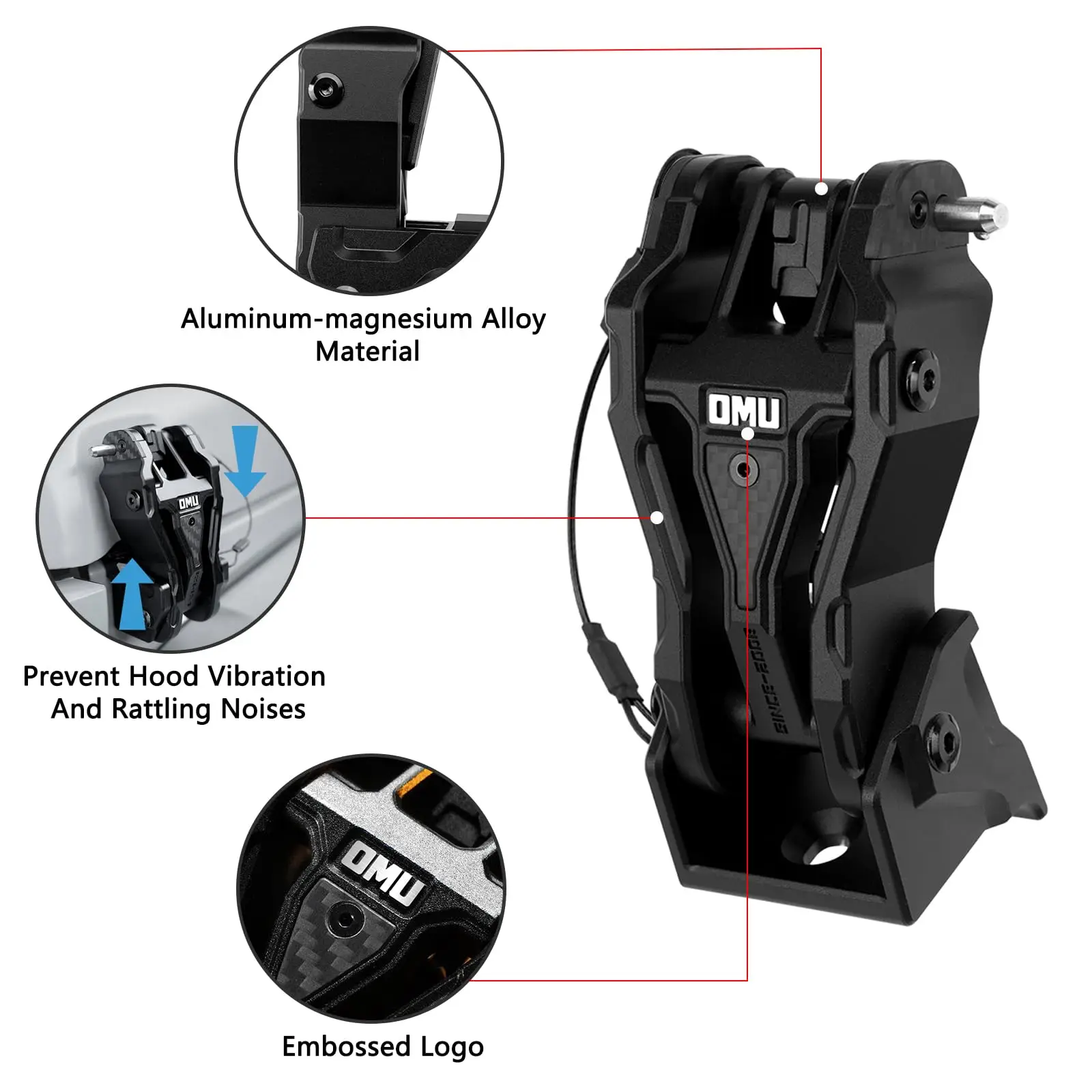 OMU 4x4 الألومنيوم هود الصيد قفل غطاء محرك السيارة هود المزالج ل جيب رانجلر JK/JKU 2007-2017 JL/JLU 2018-2024 & المصارع JT 2019-2024 #4