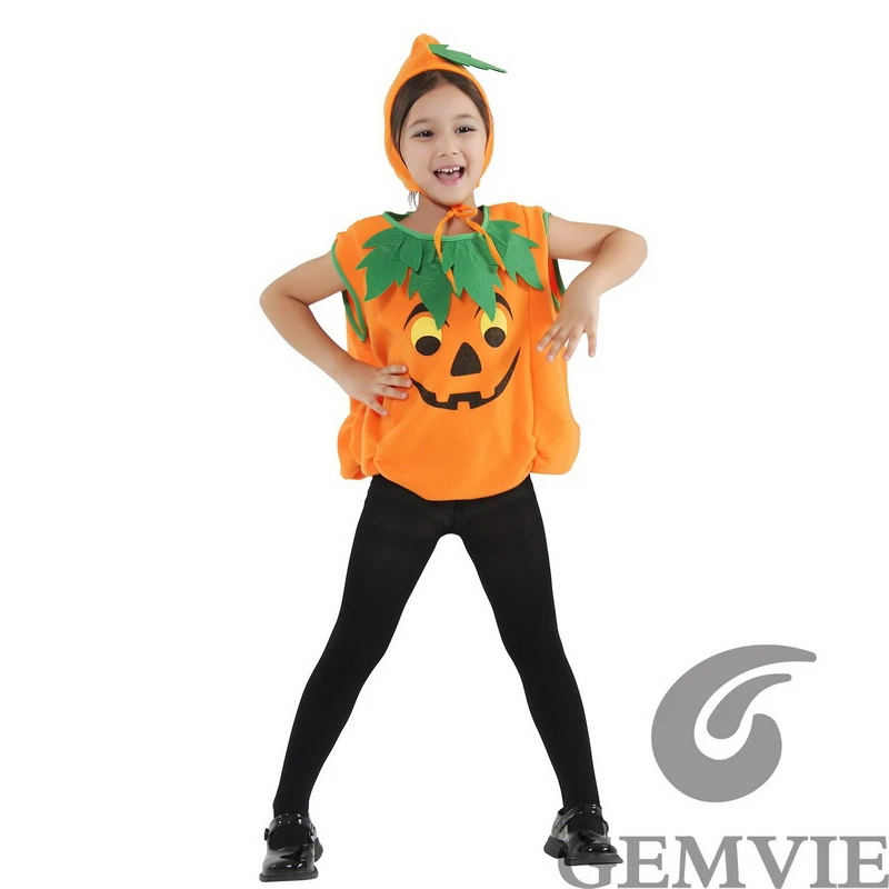 Kids Halloween Pumpkin Cosplay Costume for Toddler Boys Girls Stage Role Play Costumes Fancy Dress Tops+Hat