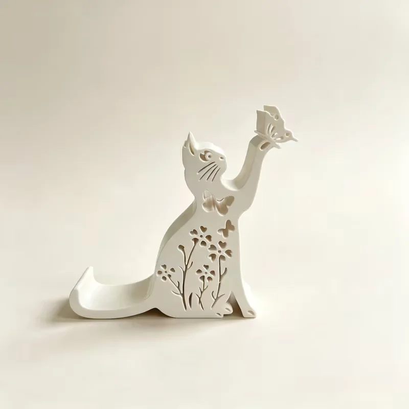 Cute Floral Cat Phone Stand 3D‑Printed Plastic Cell Phone Holder,Butterfly Kitten Desktop Support Smartphone Tablet Bracket