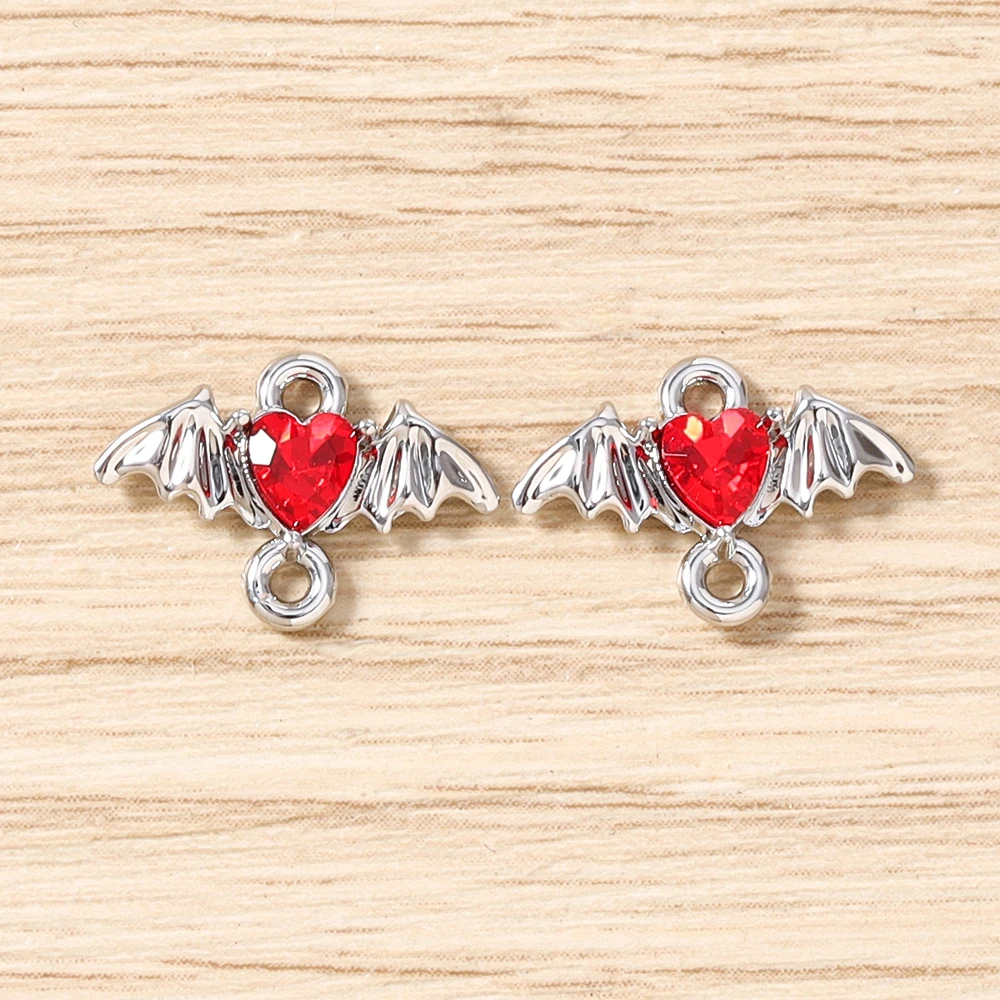 5 Stück 15 x 11 mm niedliche bunte Kristall-Metall-Herzflügel-Anhänger-Verbinder für die Schmuckherstellung, Halsketten, Armbänder, DIY-Bastelbedarf – Detail 10
