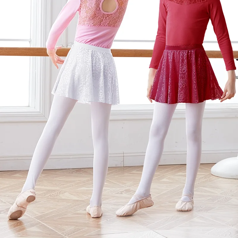 

New Girls Ballet Skirt Lace Waist Dance Skirt for Kids Practice Performance Floral Lace Dance Wear for Performance Daily Wear