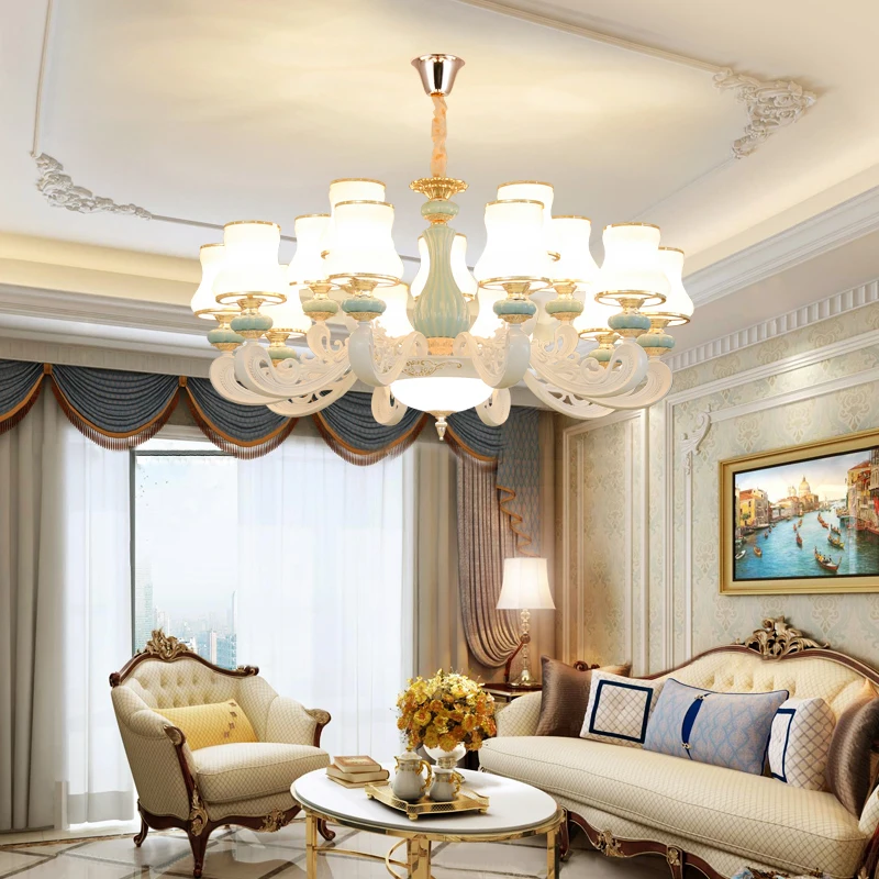 

Modern LED Vase Ceramic Ceiling Chandeliers Luxury European Style Villa Pendant Light High-end Living Dining Room Hanging Lamp