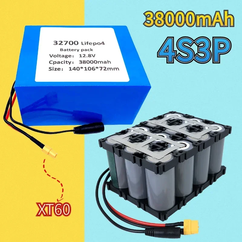 

32700 Lifepo4 Battery 4S3P 12.8V 38Ah 4S 40A 100A Balanced BMS for Electric Boat and Uninterruptible Power Supply 12V