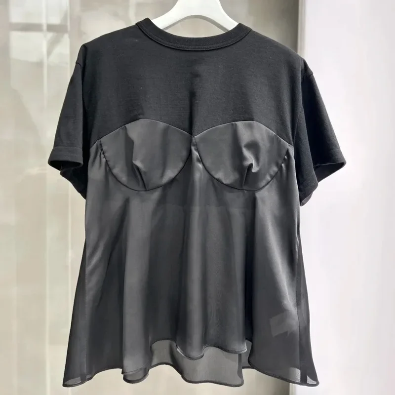 

Niche design pullover top 2023 summer new pleated waist closed short sleeve cup T-shirt