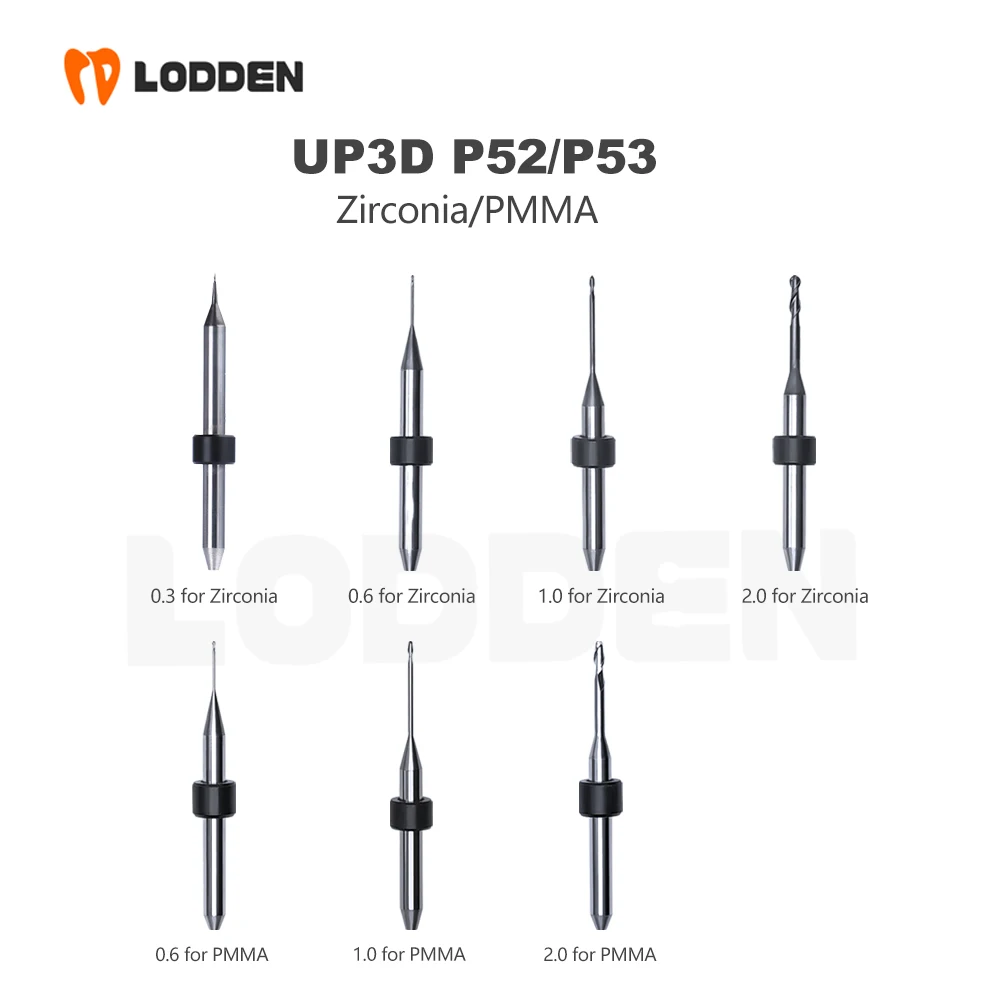 

UP3D P52/P53 Dental Burs Milling for Zirconia PMMA Dental Lab Grinding Diamond DC Coating D4 CAD CAM UP 3D P 52 Milling Drills