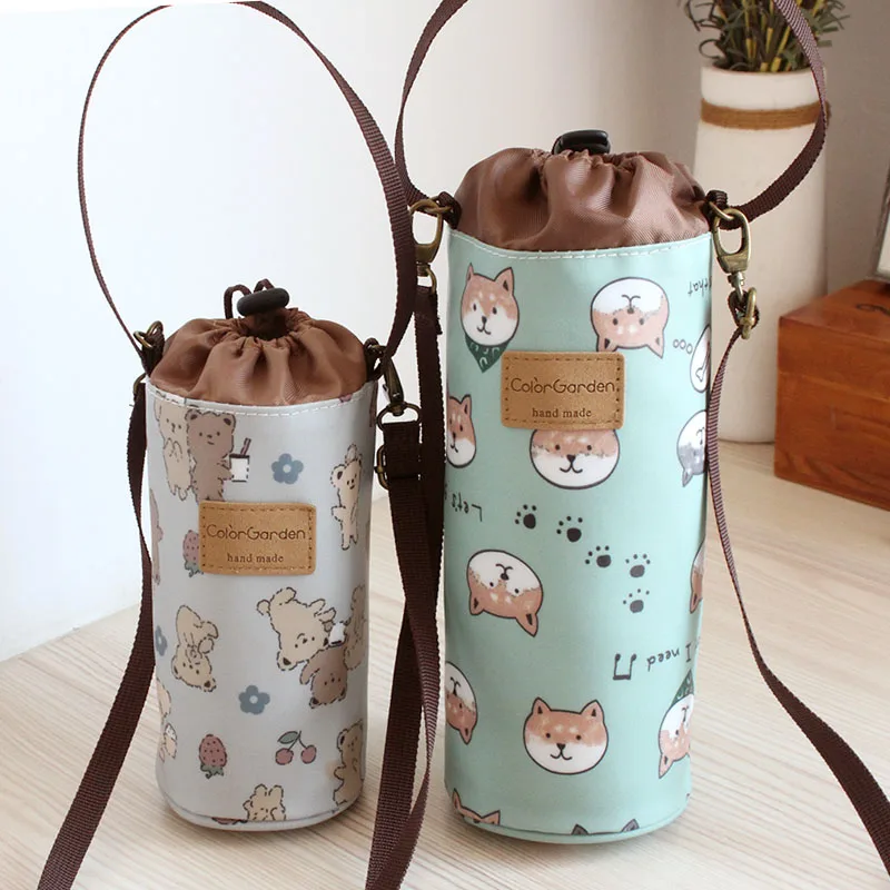

Adorable Small Waterproof Ox Cloth Cup Holder Vintage Colored Water Bottle Bag Crossbody Bag Printed Pouch Handy Carry-On