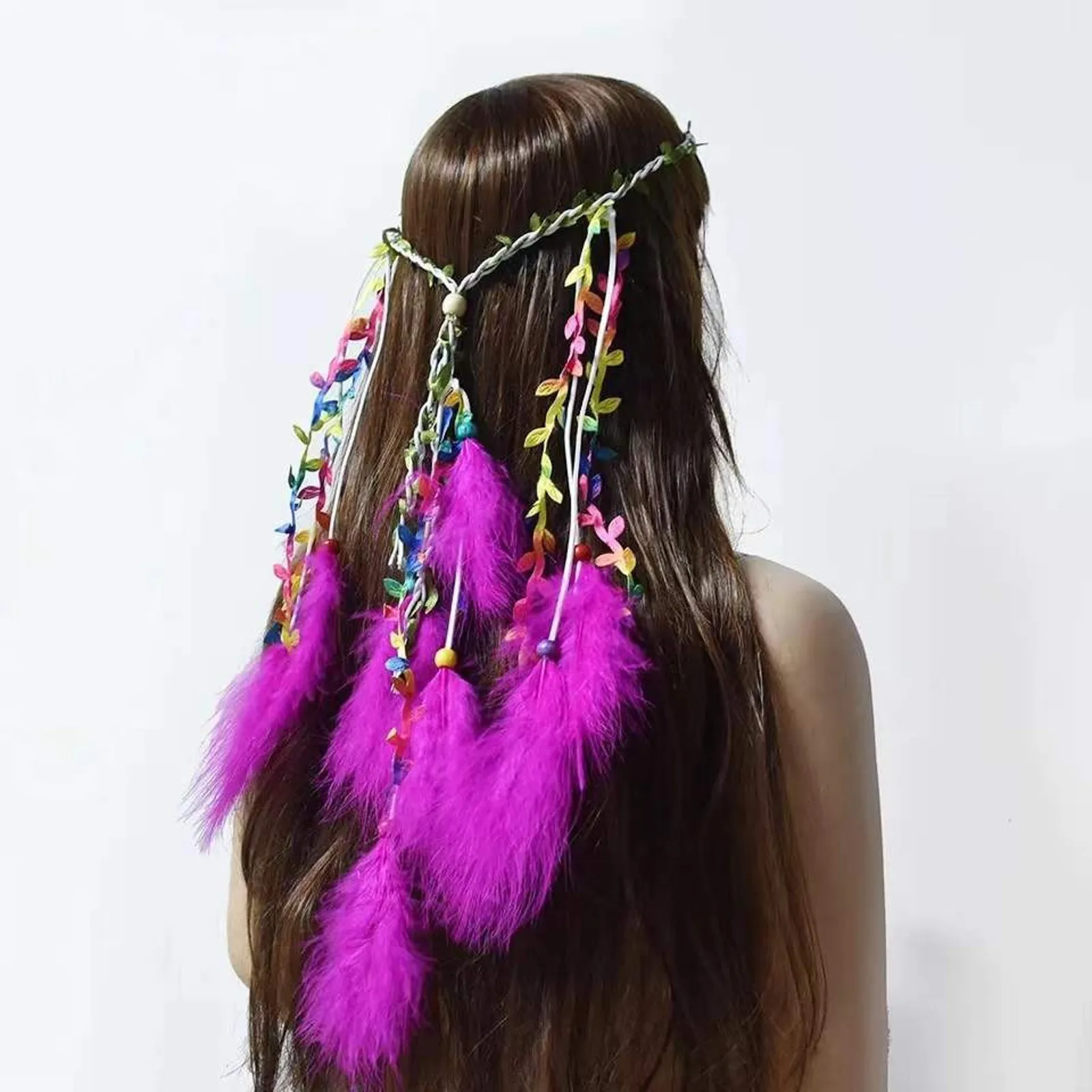 New Fashion Boho Colorful Feather Hair Clip for Women Indian Hippie Headpieces Feather Hair Rope Carnival Festival Headwear