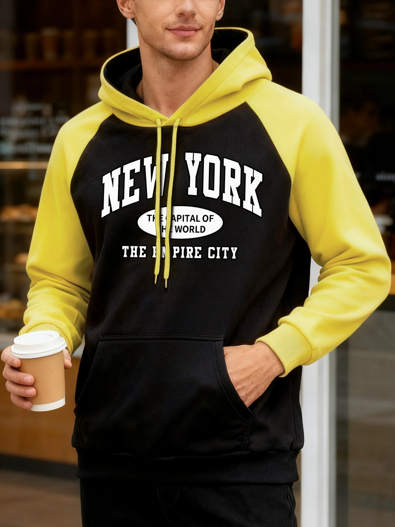 نيويورك عاصمة العالم نمط الرجال راجلان هوديس الخريف جيب Y2K الشارع الشهير فضفاض البلوفرات الهيب هوب الصوف هودي #1