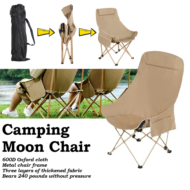 Outdoor Folding Chair Portable Camping Chair Safe Backrest Camping Fishing Beach Moon Chair Bears 240 pounds without pressure