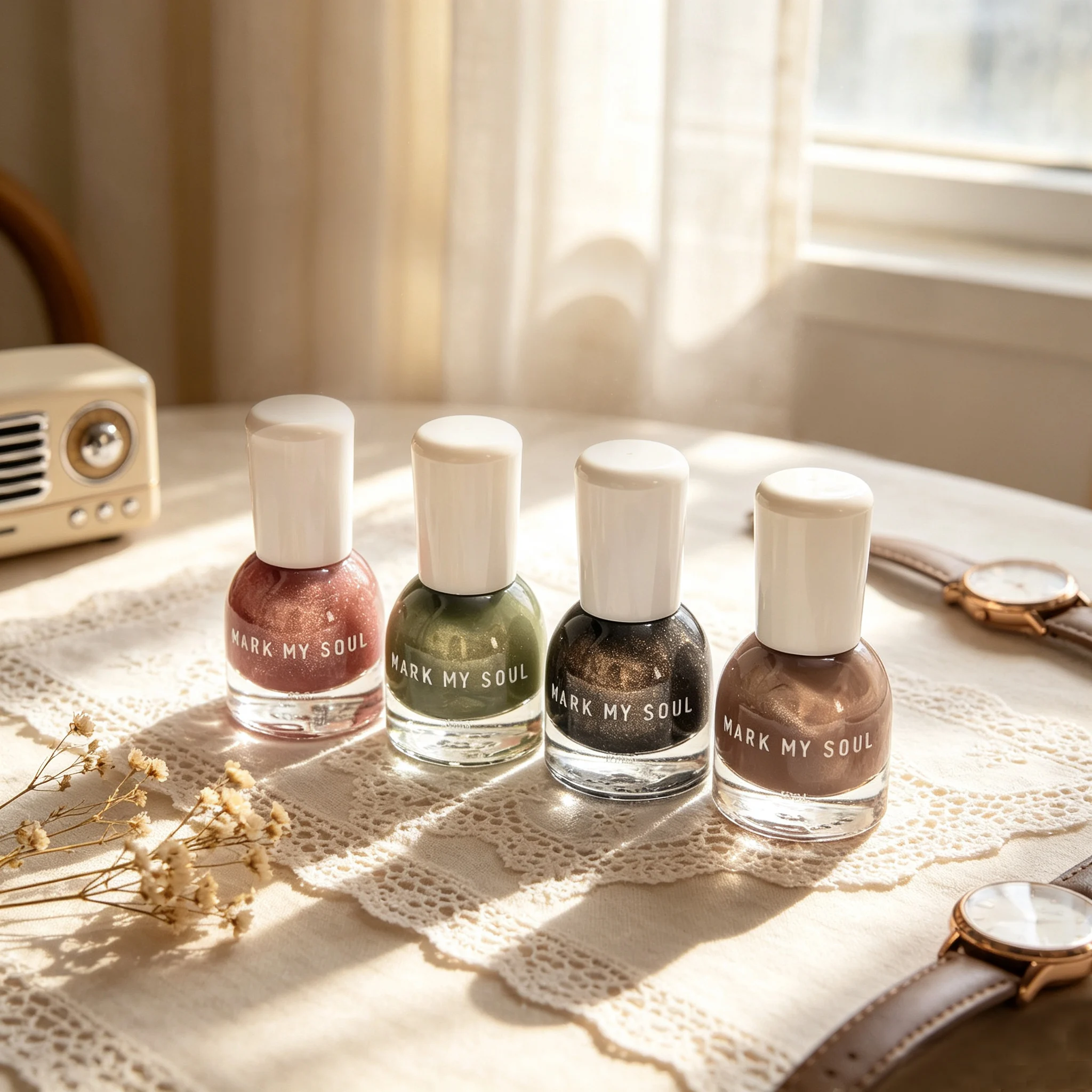 4pcs Natural No-makeup Cool & Warm Mist Earth Glass Star Cat Eye,No UV Lamp Nail S55/S146/S76/S135,Quick Dry Non Peel Off