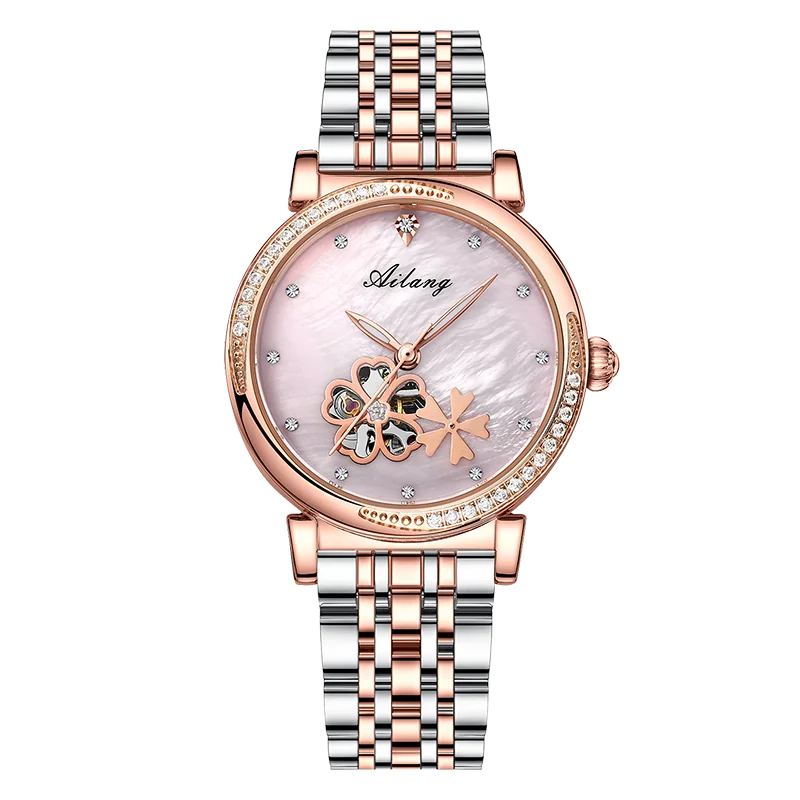 ساعة Fish Fish النسائية الأوتوماتيكية بتصميم هيكل عظمي ماسي/حجر الراين، مجموعة أساور قابلة للتخصيص، اختيار هدية