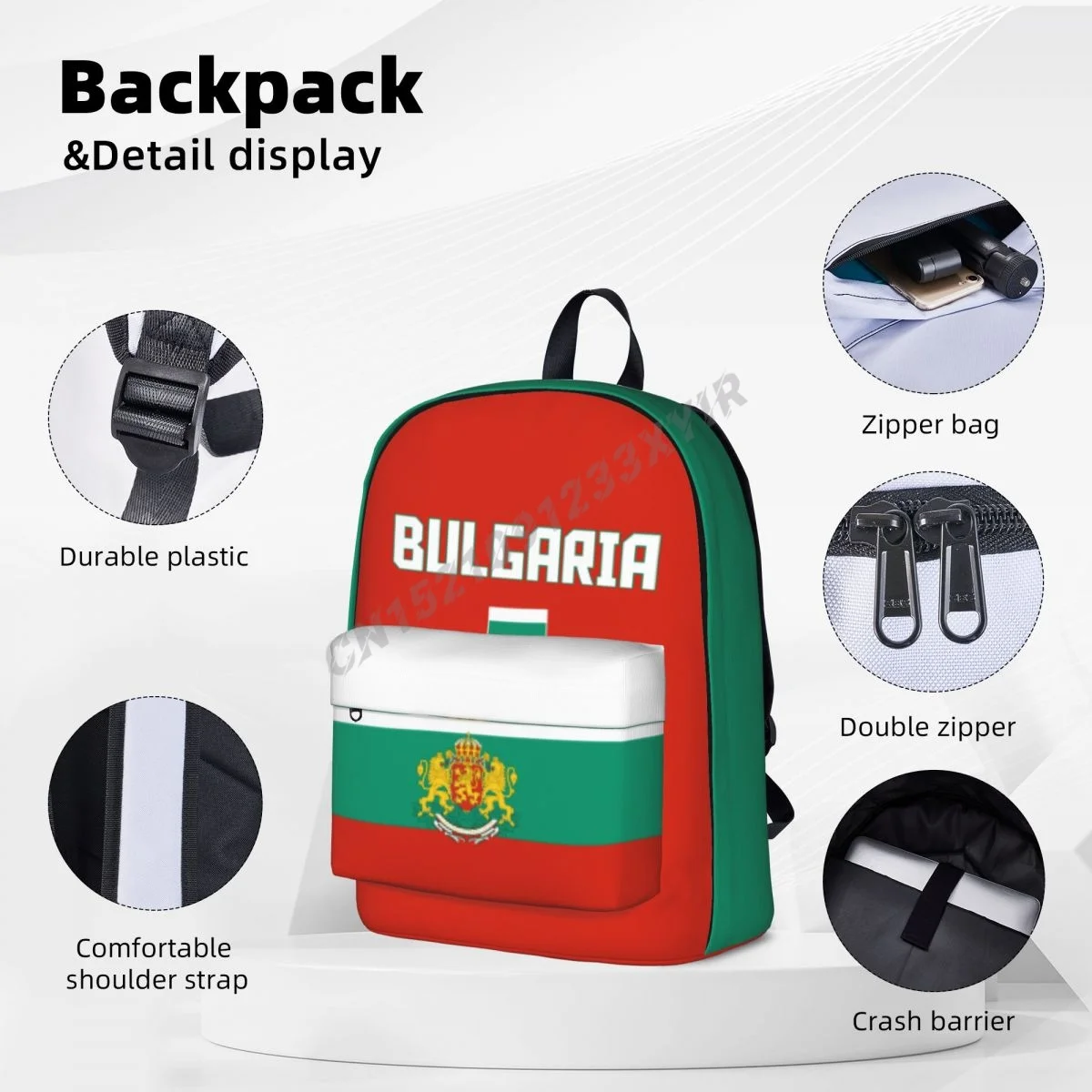 Plecak Unisex Flaga Bułgarii Bułgarski Haft Torba Szkolna Torba Kurierska Etui na Laptopa Torba Podróżna Mochila Prezent