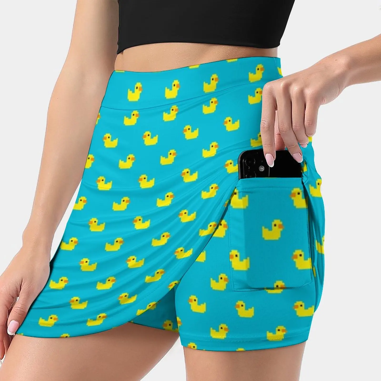 

Ducks Women's skirt With Pocket Vintage Skirt Printing A Line Skirts Summer Clothes Duck Ducks Pixel Art Pattern Yellow Blue 8