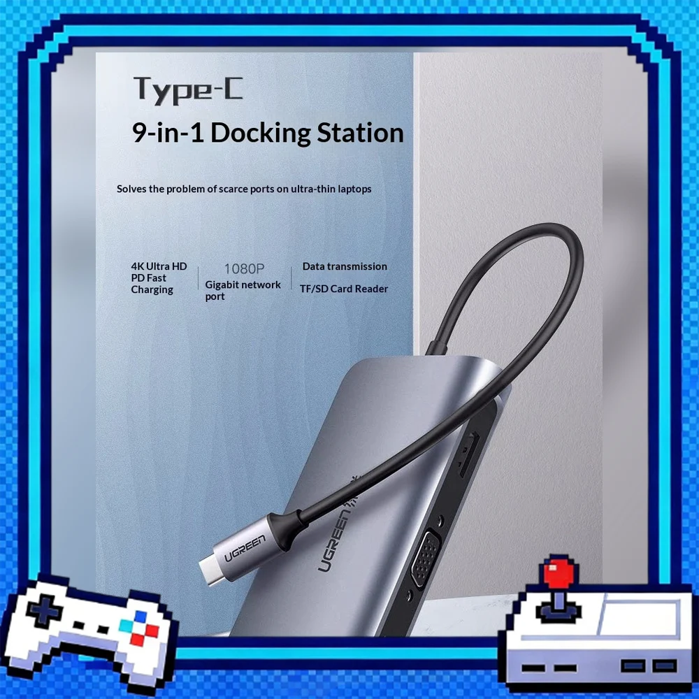 UGREEN 70490 USB C Hub 9 in 1 with 4K HDMI VGA Gigabit Ethernet USB 3.0 SD TF PD Type C Docking Station