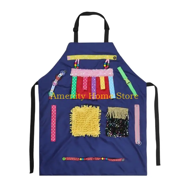 F26C Care Activity Apron for Adults, Wearable Sensory Board with Pocket, Colorful Straps, Soft Panels and Bead Detail