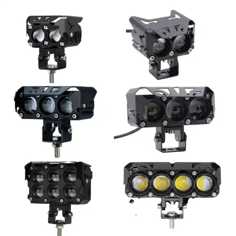 New Motorcycle LED Spotlight Headlight Dual Color  Three-Eye Lens Fish Eye Light Super Bright Modified Waterproof 12-80V