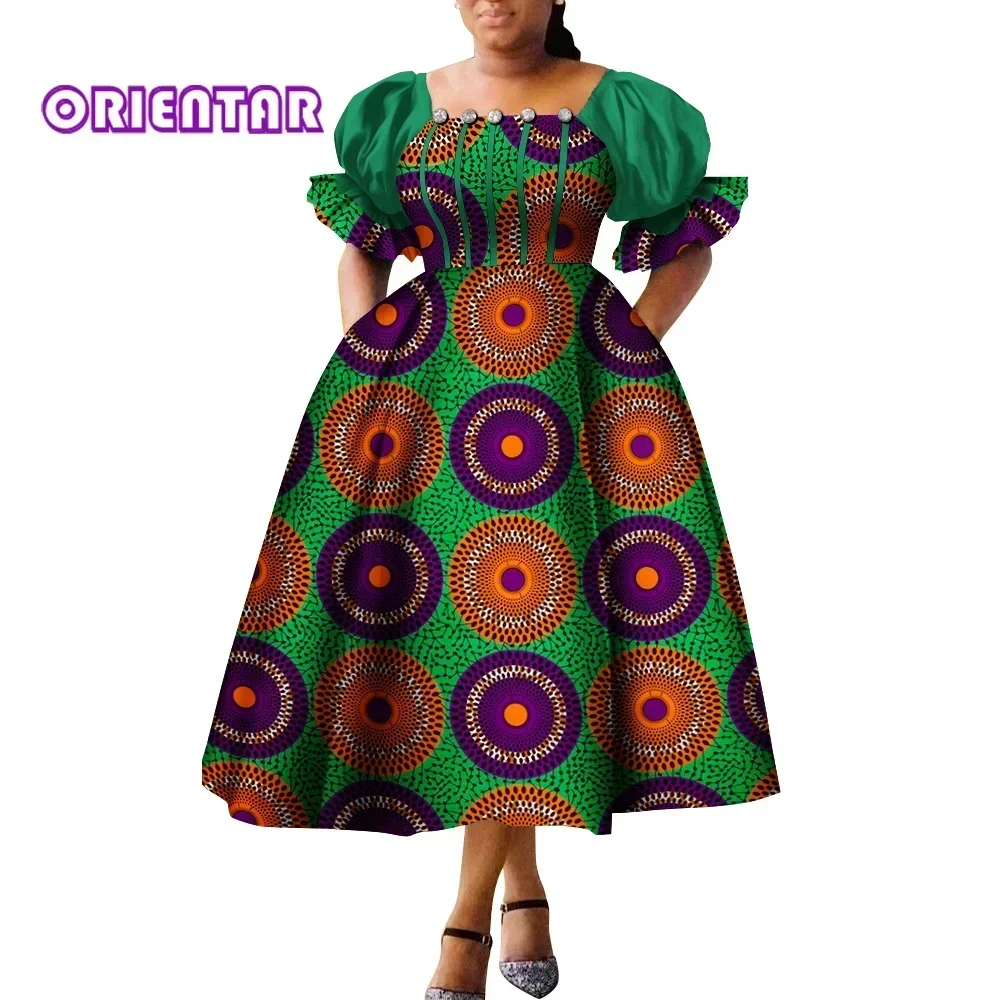 African Style Dresses for Women Puff Sleeve High Waist Gowns Ankara African Dress Princess Dress Robe Africaine Femme WY9970