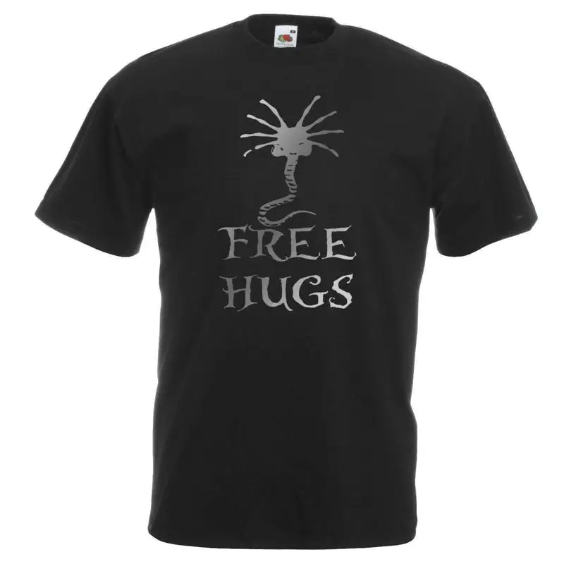 Mens Free Hugs Alien Face Hugger Sci-Fi Horror Movie Festival Black T-Shirt