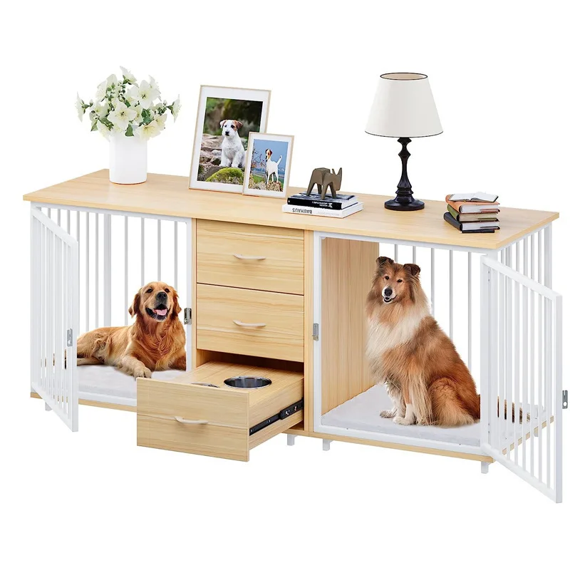 Furniture-style dog cage, indoor human-pet wooden pet fence, thickened and lockable living room