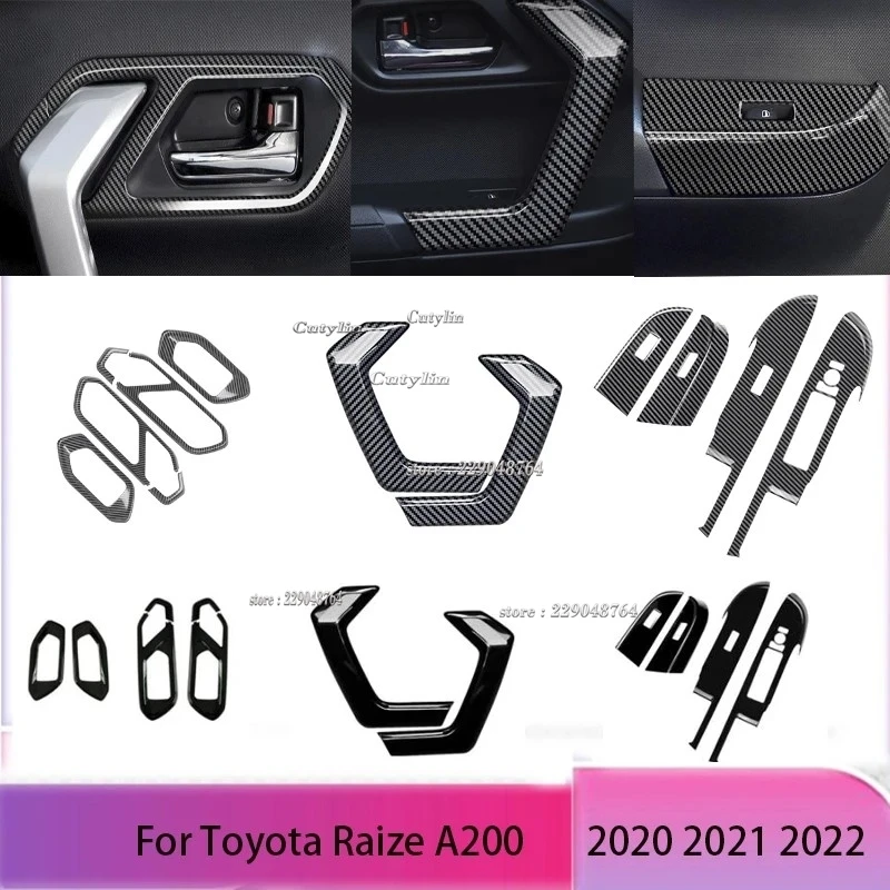 Para Toyota Raize A200 2020-2022 2023 ABS Panel de interruptor de ventana de fibra de carbono cubierta de elevación embellecedor puerta interior marco de panel de reposabrazos