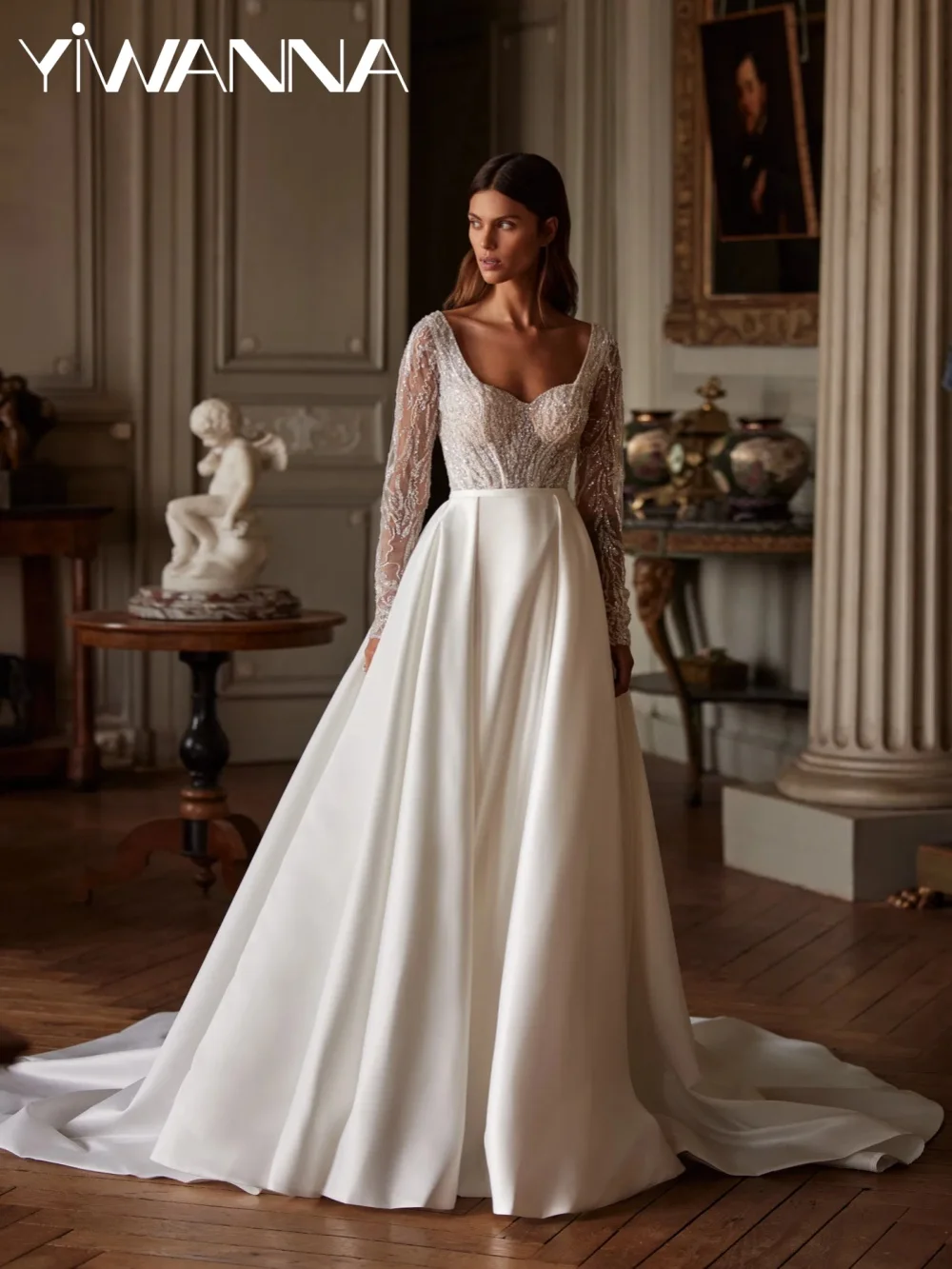 

2 in 1 Charming Beaded Wedding Dress With Satin Train Sweetheart Neck Dreamy Bridal Gown Customized Elegant Dresses For Bride