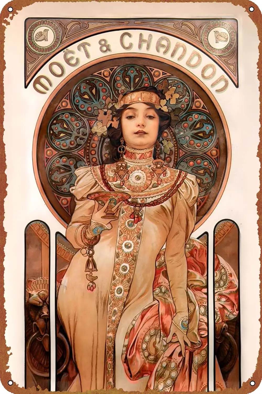 Art Nouveau Alphonse Mucha Poster Retro Metal tin Sign Halloween Tin Sign,Cave,Bar,Club, Home Wall Art Metal Tin Sign 8x12  sign