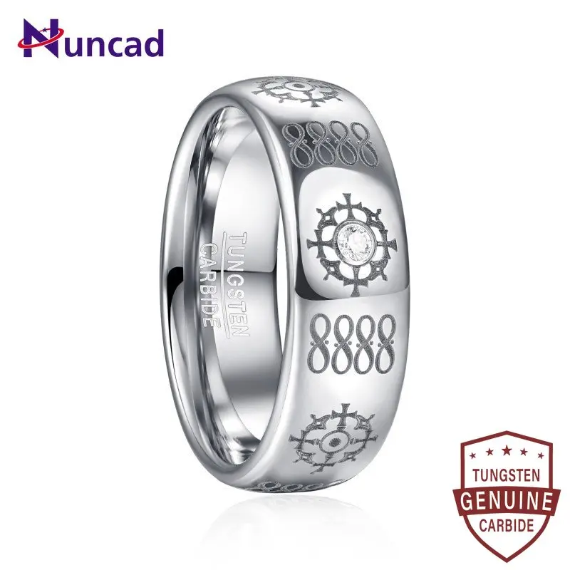 Nuncad 8mm Dome Laser Infinity Symbol Rudder Inlaid Zircon Tungsten Steel Ring Sliver Carbon Carbide Men Rings Jewelry Gift