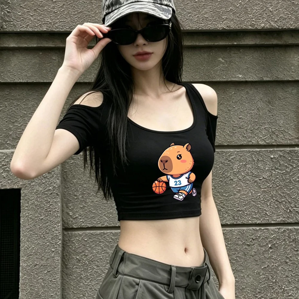 Capybara cropped top shoujo streetwear meme dollette clearance sales cheap t shirt manga funny dollette baddie streetwear