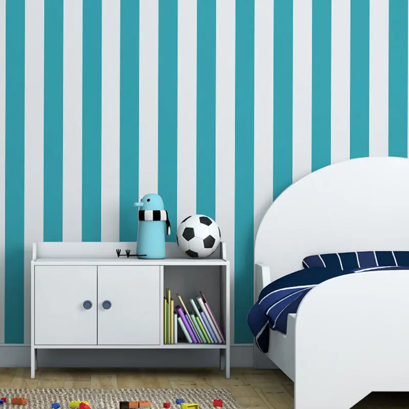 

Blue and White Wide Vertical Striped Wallpaper Mediterranean Bedroom Wall Paper Boy Room Papel De Parede