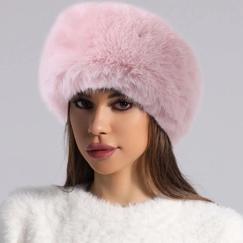 

Imitation Fox Fur Elastic Beanies Cap for Women Thicken Plush Brimless Hat Ear Protection Headband Head Cover Faux Fur Empty Hat