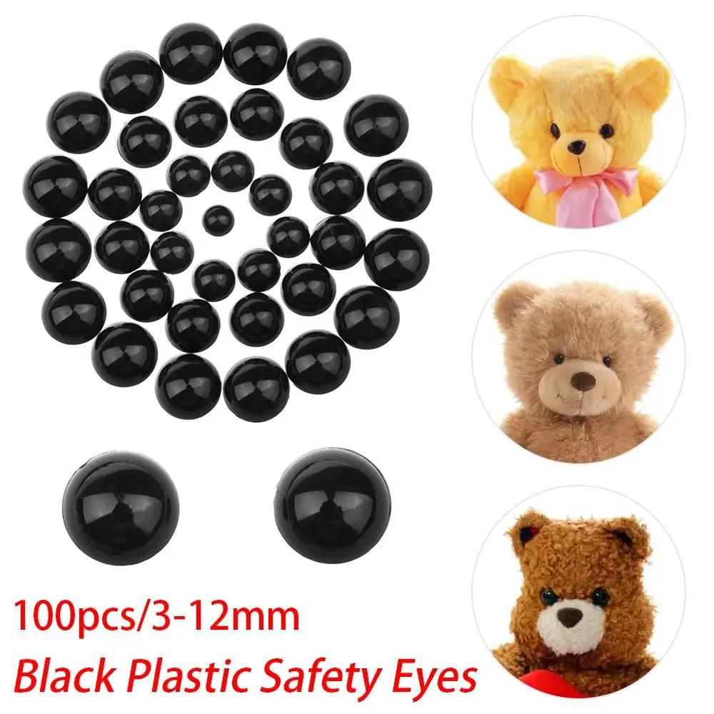 100 Uds. Regalo de Navidad plástico 3-12mm animales marionetas haciendo osos aguja fieltro negro ojos de seguridad accesorios para muñecas