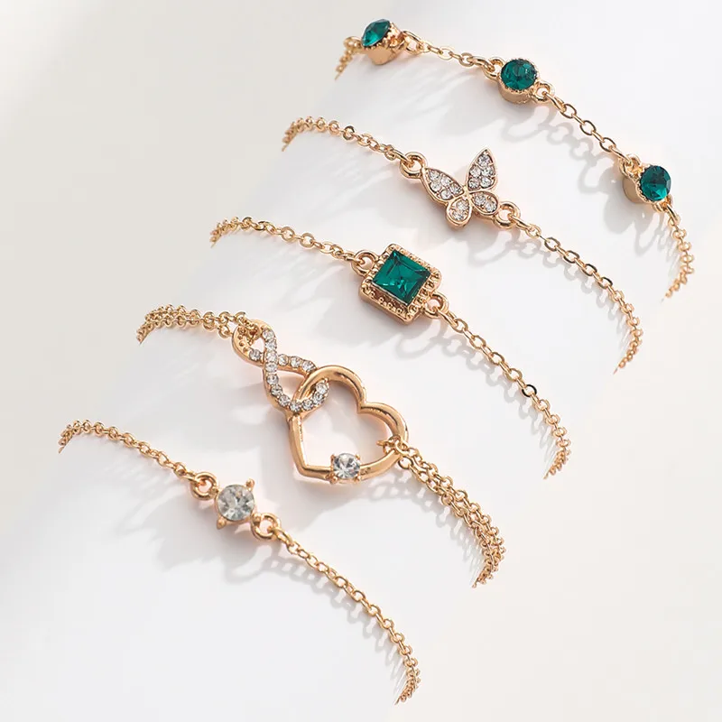 5pcs Vintage-Inspired Bracelet Set with Sparkling Rhinestones - Infinity & Geometric Designs, Perfect for Casual Attire or Gifti