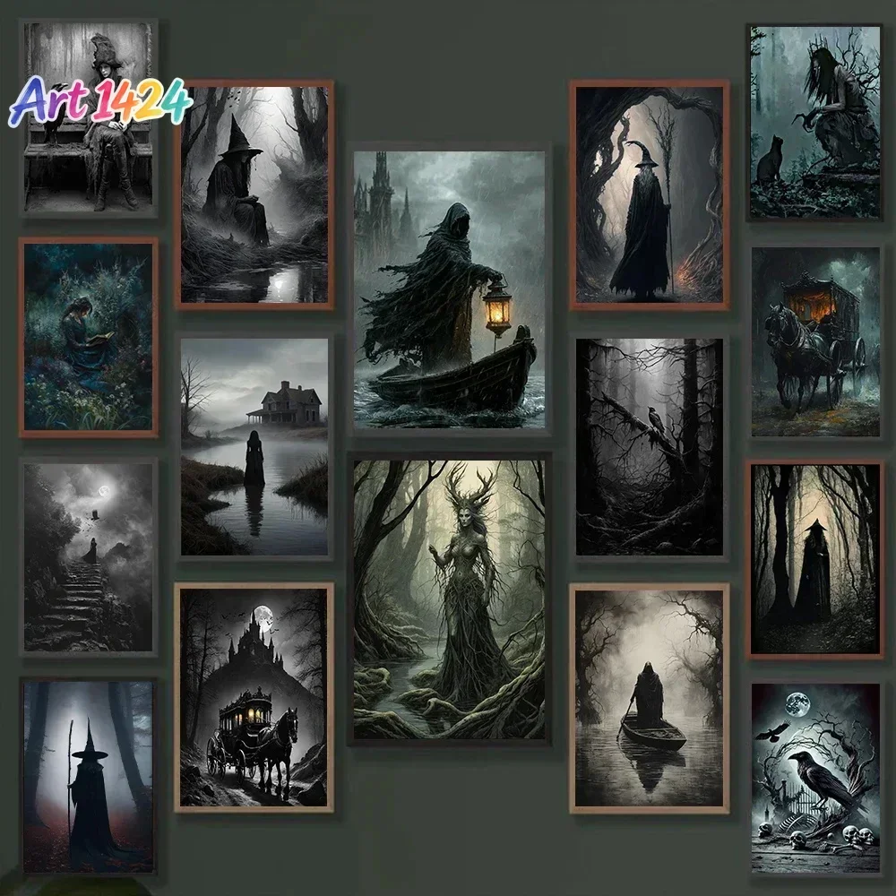 Dark Academia Art The Witch Demon Poster Prints for Living Room Home Decor Magic World Gothic Crow Canvas Painting Wall Art Gift