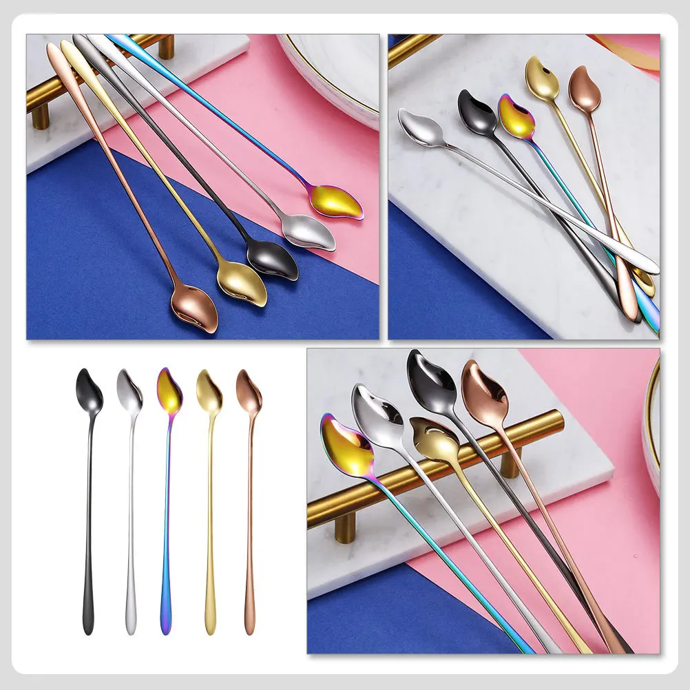 

5Pcs Stainless Steel Dessert Spoons Compact Design Mixing Spoons for Coffee Ice Cream Household Household Tableware
